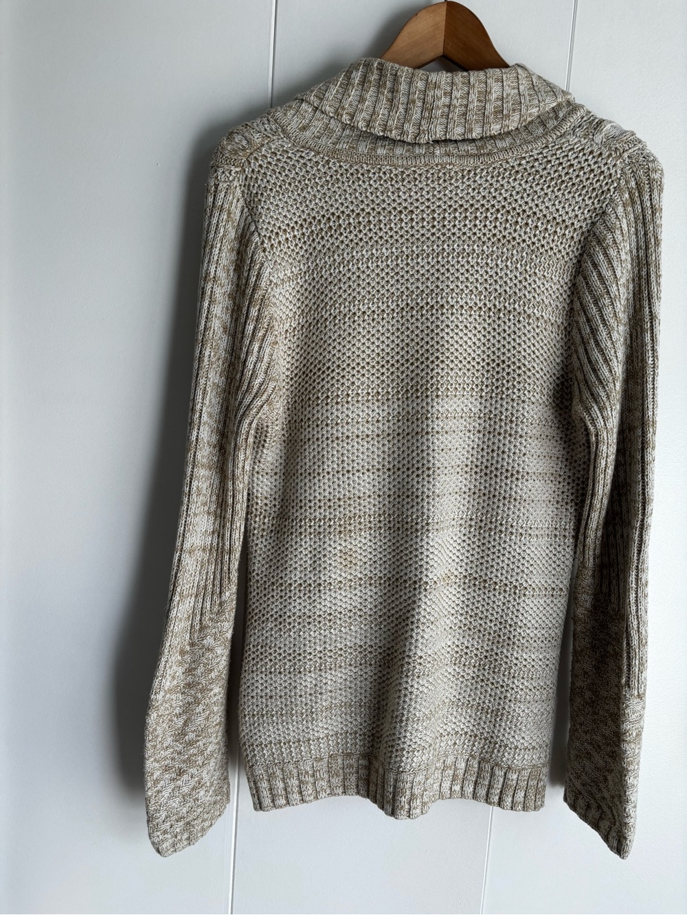 DKNY Beige Marled Cable Shawl-Collar Sweater - Picture 2 of 8